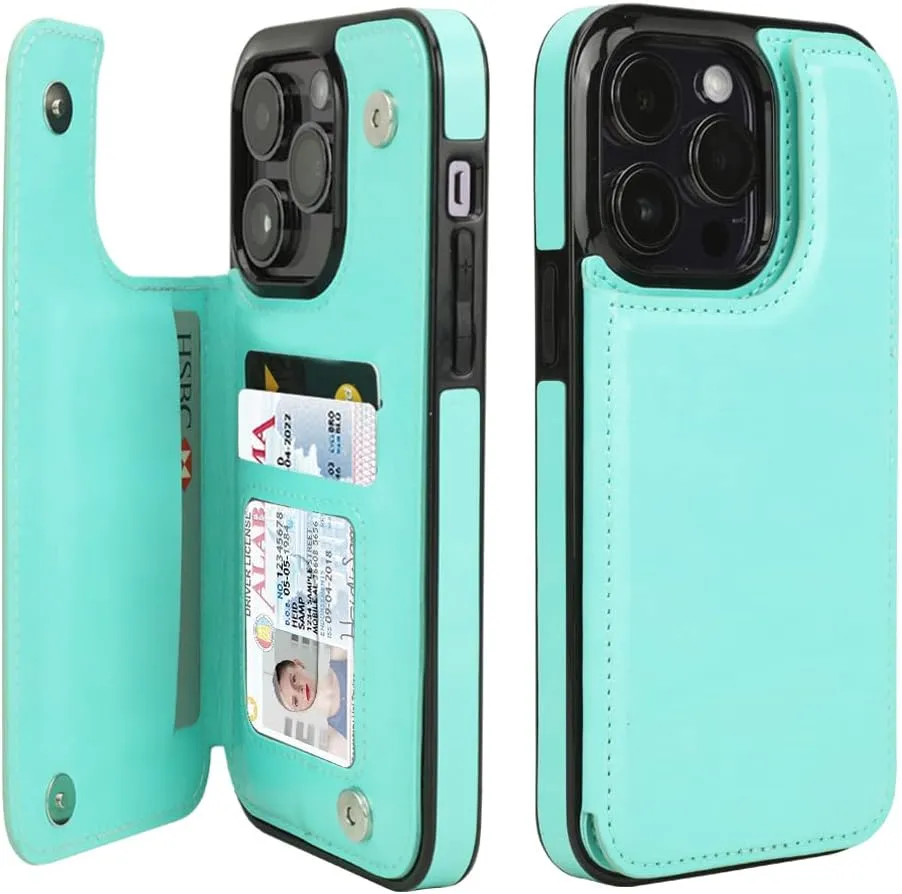 i Phone 16 Pro Max Leather Kickstand Double Magnetic Clasp RFID Blocking Design Cover 6.1 Inch