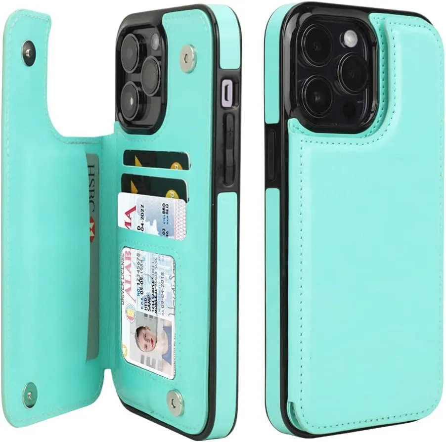 i Phone 16 Pro Max Leather Kickstand Double Magnetic Clasp RFID Blocking Design Cover 6.1 Inch