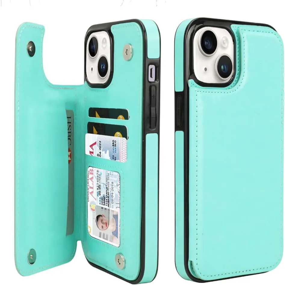 i Phone 16 Pro Max Leather Kickstand Double Magnetic Clasp RFID Blocking Design Cover 6.1 Inch