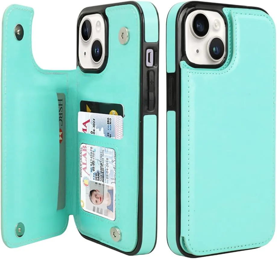 i Phone 16 Pro Max Leather Kickstand Double Magnetic Clasp RFID Blocking Design Cover 6.1 Inch