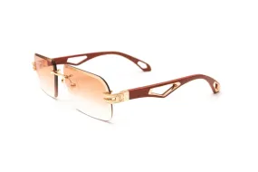 INFAMOUS 24KT Gold & Brown Wood Rimless Sunglasses, Gradient Brown Rectangular Lenses