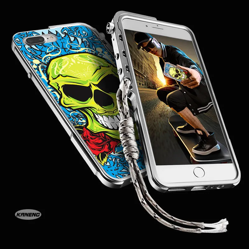 KANENG Mechanical Arm Trigger Aluminum Metal Bumper Skull PC Back Case Cover