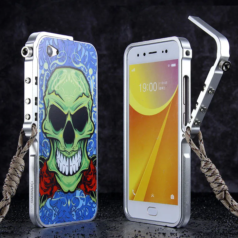 KANENG Mechanical Arm Trigger Aluminum Metal Bumper Skull PC Back Case Cover