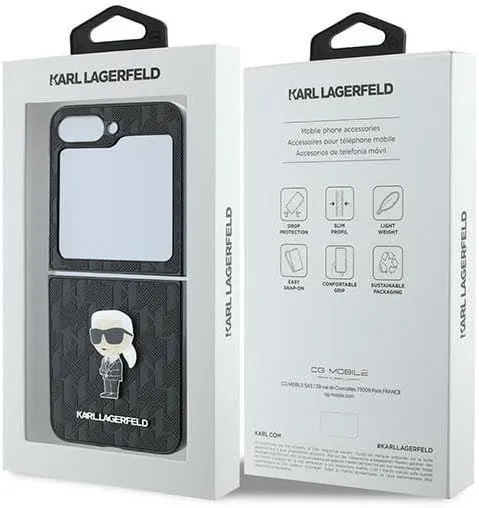 Karl Lagerfeld Saffiano Monogram Ikonik Pin Case for Samsung Galaxy Z Flip 6 Black - KLHCZF6SAPKINPK