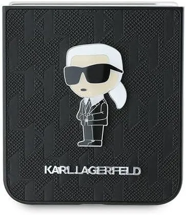 Karl Lagerfeld Saffiano Monogram Ikonik Pin Case for Samsung Galaxy Z Flip 6 Black - KLHCZF6SAPKINPK