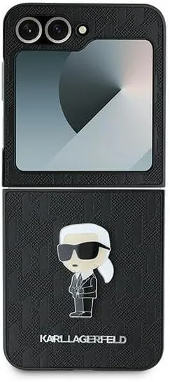 Karl Lagerfeld Saffiano Monogram Ikonik Pin Case for Samsung Galaxy Z Flip 6 Black - KLHCZF6SAPKINPK