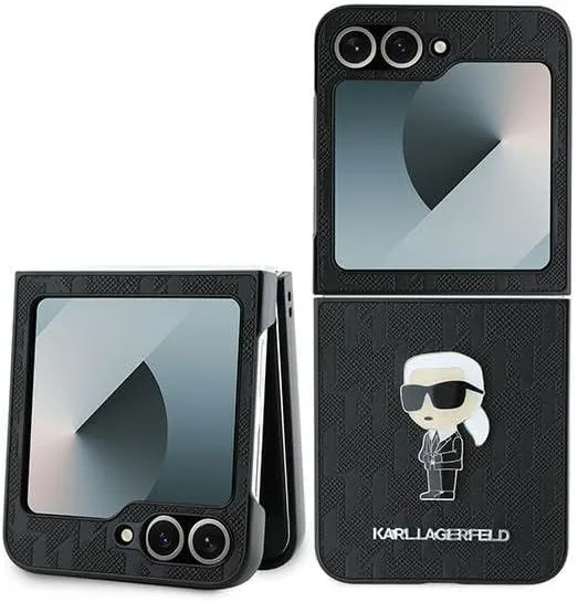 Karl Lagerfeld Saffiano Monogram Ikonik Pin Case for Samsung Galaxy Z Flip 6 Black - KLHCZF6SAPKINPK