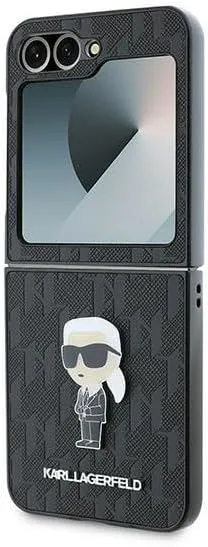 Karl Lagerfeld Saffiano Monogram Ikonik Pin Case for Samsung Galaxy Z Flip 6 Black - KLHCZF6SAPKINPK