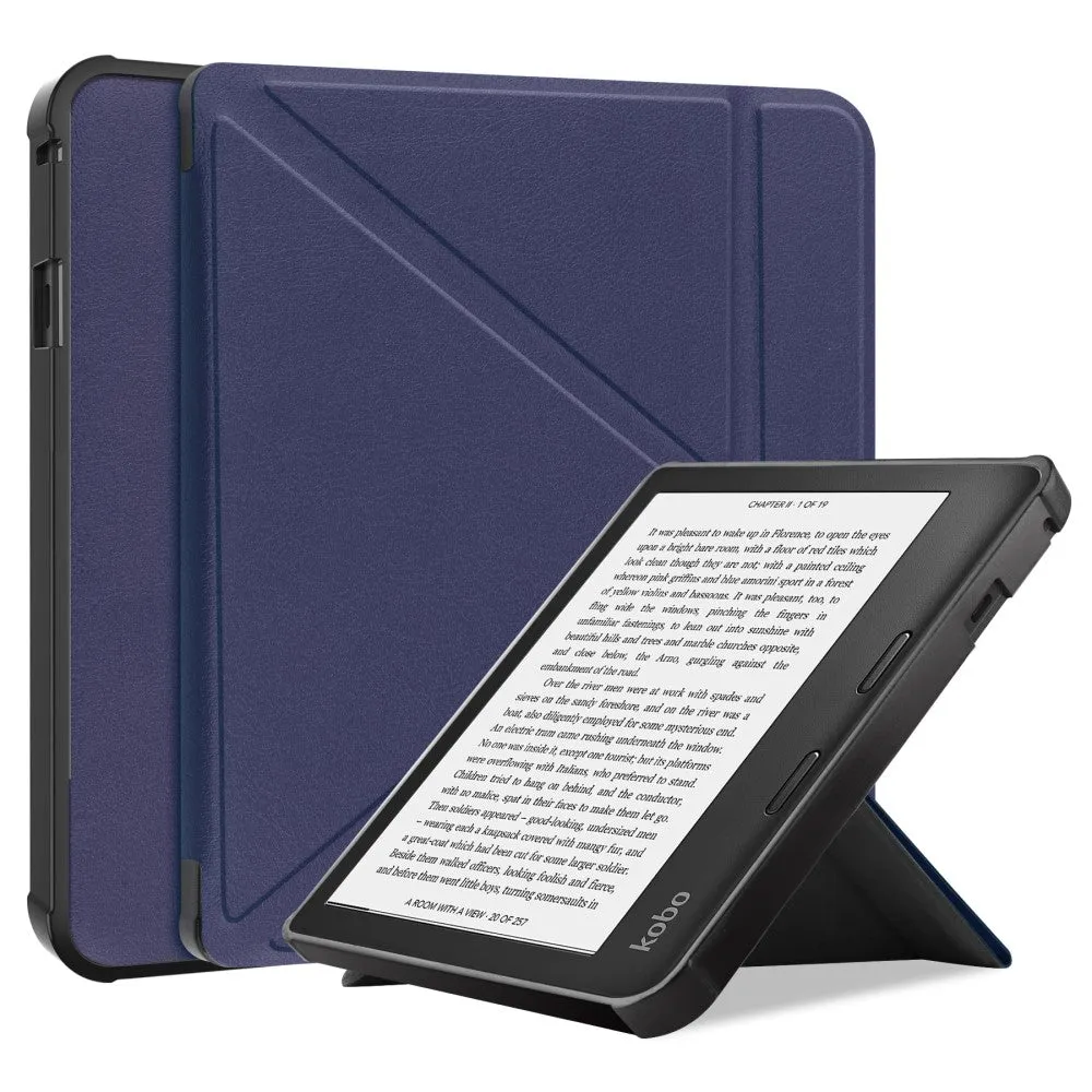 Kobo Sage cool origami stand PU leather flip case - Dark Blue