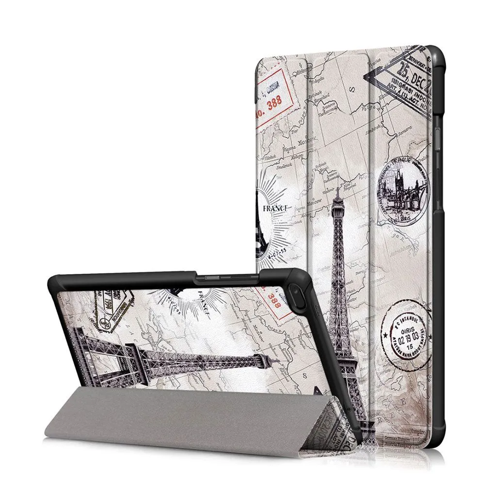 Lenovo Tab E8 patterned leather flip case - Eiffel Tower and Map