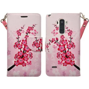 LG G Stylo Case, LG G Vista 2 Case, Wrist Strap Magnetic Flip Fold[Kickstand] Pu Leather Wallet Case with ID & Credit Card Slots for LG Vista2/Stylo - Cherry Blossom