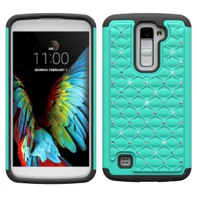 LG K10 / LG Premier LTE Rhinestone Case , Slim Hybrid Dual Layer[Shock Resistant] Crystal Rhinestone Studded Case Cover - Teal/Black