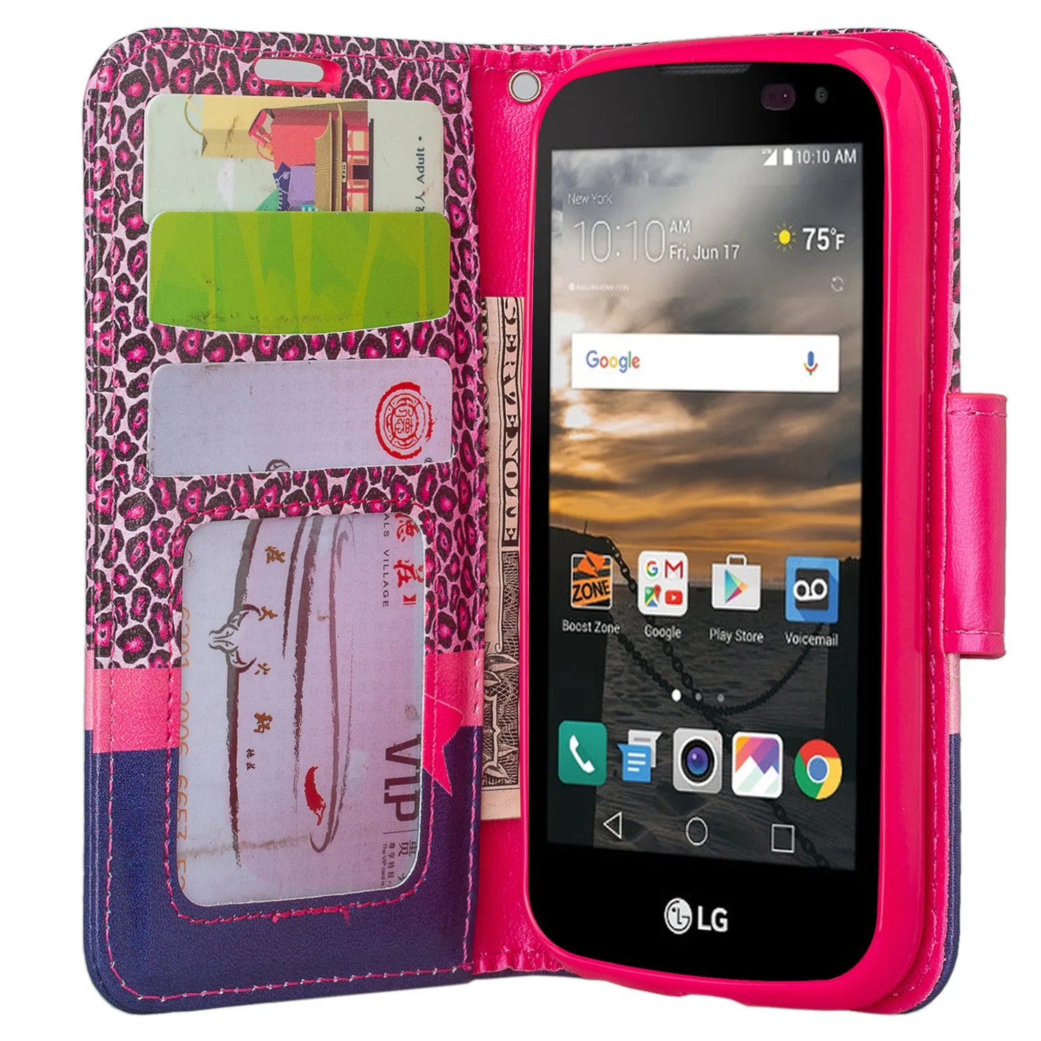 LG K3 Case,  Wrist Strap Pu Leather Magnetic Flip Fold[Kickstand] Wallet Case with ID & Card Slots for LG K3 - Cheetah Prints