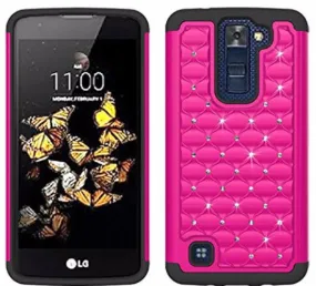 LG K8 Case | LG Escape 3 Case, Crystal Rhinestone Studded Slim Hybrid Dual Layer Case for LG K8/Escape 3 - Hot Pink/Black