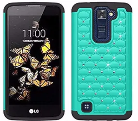 LG K8 Case | LG Escape 3 Case, Crystal Rhinestone Studded Slim Hybrid Dual Layer Case for LG K8/Escape 3 - Teal/Black