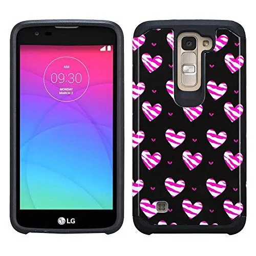 LG K8 Case | LG Escape 3 Case, Slim Hybrid Dual Layer Armor Case Cover for LG K8 | Escape 3 - Striped Hearts