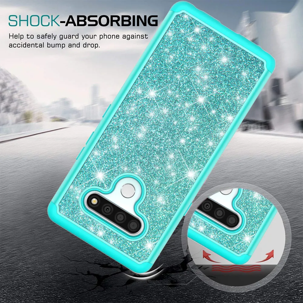 LG Stylo 6 Case, Glitter Bling Heavy Duty Shock Proof Hybrid Case with [HD Screen Protector] Dual Layer Protective Phone Case Cover for LG Stylo 6 - Teal