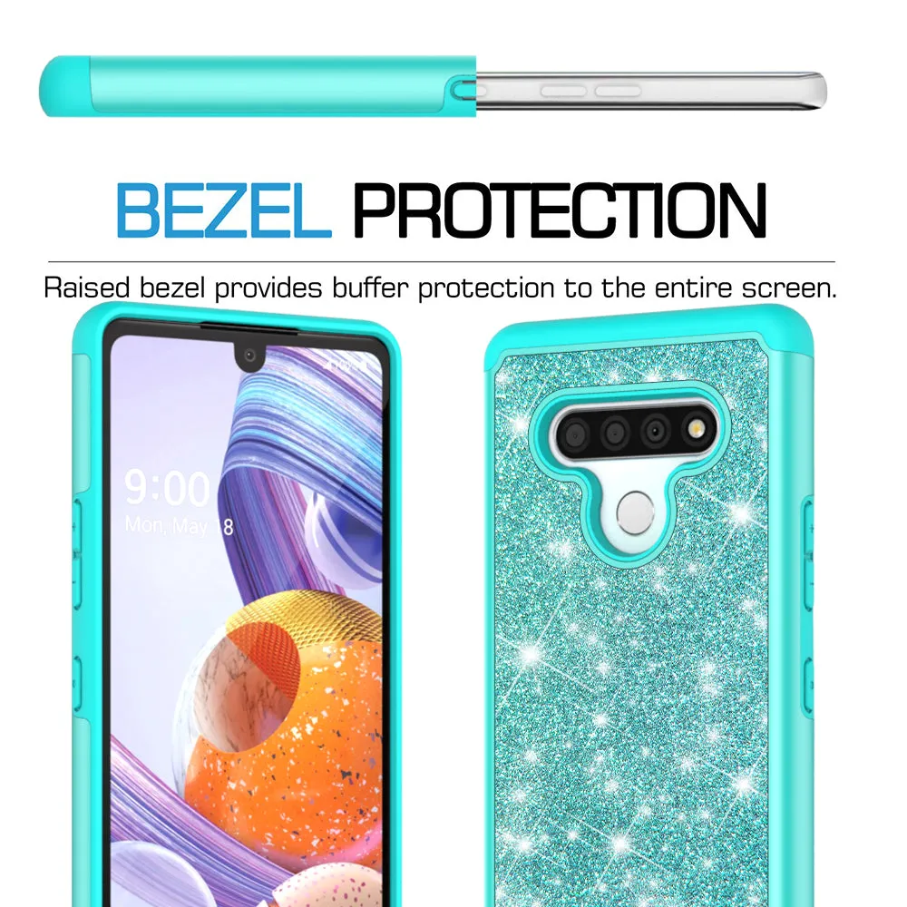 LG Stylo 6 Case, Glitter Bling Heavy Duty Shock Proof Hybrid Case with [HD Screen Protector] Dual Layer Protective Phone Case Cover for LG Stylo 6 - Teal