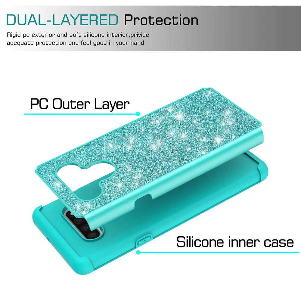 LG Stylo 6 Case, Glitter Bling Heavy Duty Shock Proof Hybrid Case with [HD Screen Protector] Dual Layer Protective Phone Case Cover for LG Stylo 6 - Teal