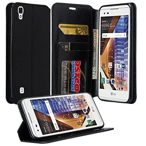 LG Tribute HD | X Style | Volt 3 Case, Pu Leather Magnetic Flip Fold[Kickstand] Wallet Case with ID & Card Slots - Black