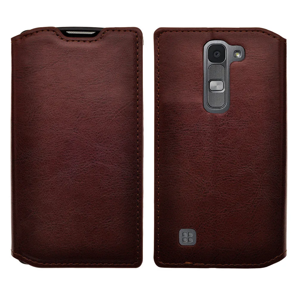 LG Volt2 Case,  LG LS751 Case, Slim Leather Magnetic Flip Fold[Kickstand] Wallet Case with ID & Card Slots for LG Volt2 - Brown