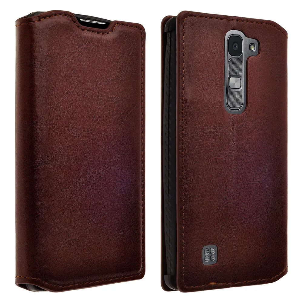 LG Volt2 Case,  LG LS751 Case, Slim Leather Magnetic Flip Fold[Kickstand] Wallet Case with ID & Card Slots for LG Volt2 - Brown