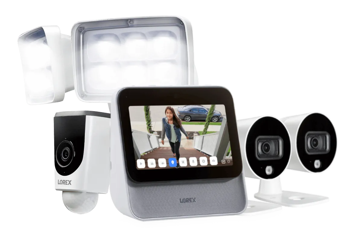 Lorex Smart Home Security Center with Two 1080p Outdoor Wi-Fi Cameras and Wi-Fi Floodlight Camera