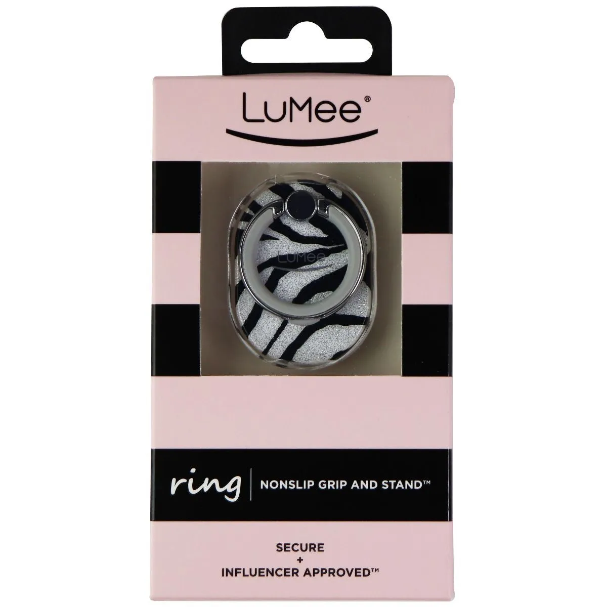 LuMee Finger Ring Phone Holder & Stand for Smartphones & Tablets - Zebra Glitter