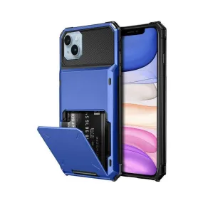 Luxurious Hard Rugged Case w/- Card Slots for iPhone 13 - Blue