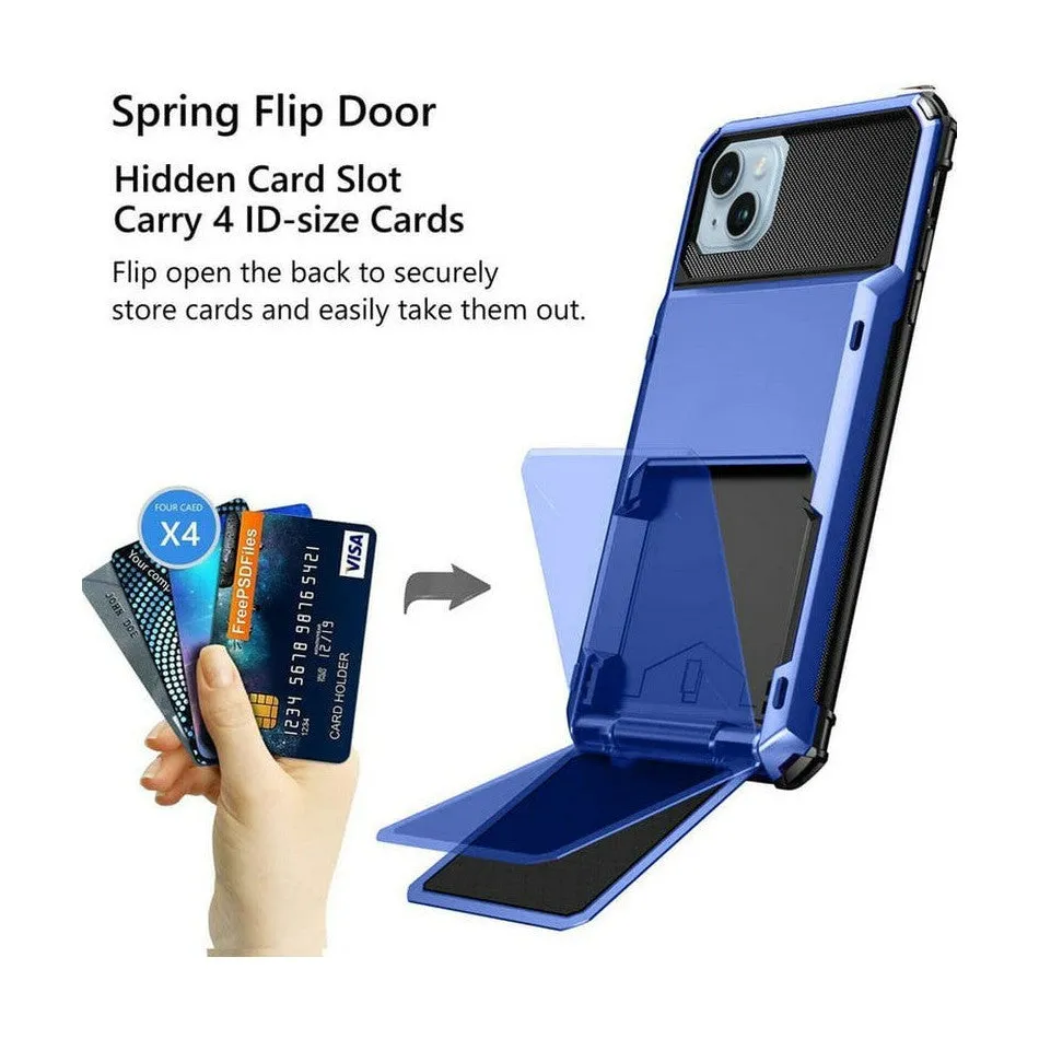 Luxurious Hard Rugged Case w/- Card Slots for iPhone 13 - Blue