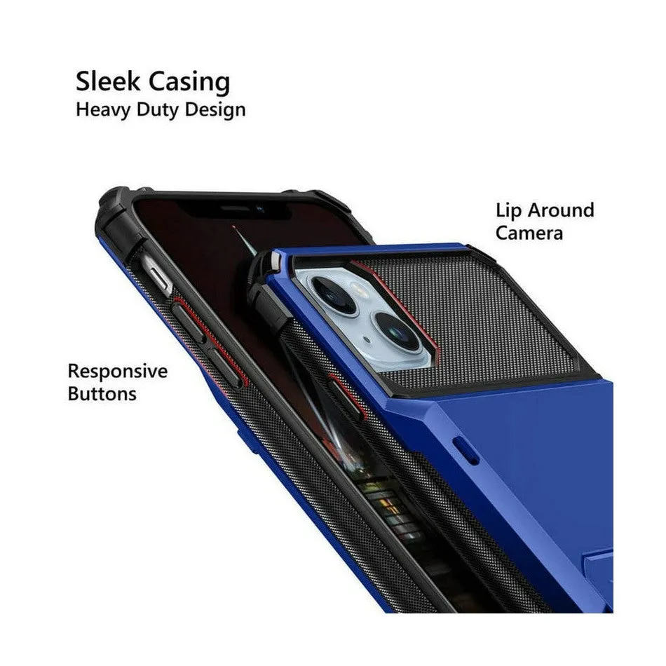 Luxurious Hard Rugged Case w/- Card Slots for iPhone 13 - Blue