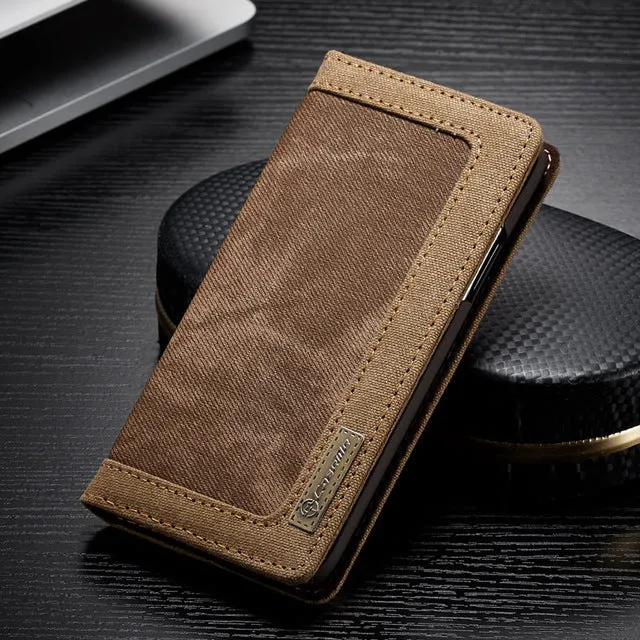 Luxury Magnetic Denim Canvas Wallet Case for iPhone X Cover with Card Holder - Black,Blue,Brown,Pink