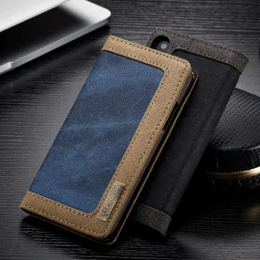 Luxury Magnetic Denim Canvas Wallet Case for iPhone X Cover with Card Holder - Black,Blue,Brown,Pink