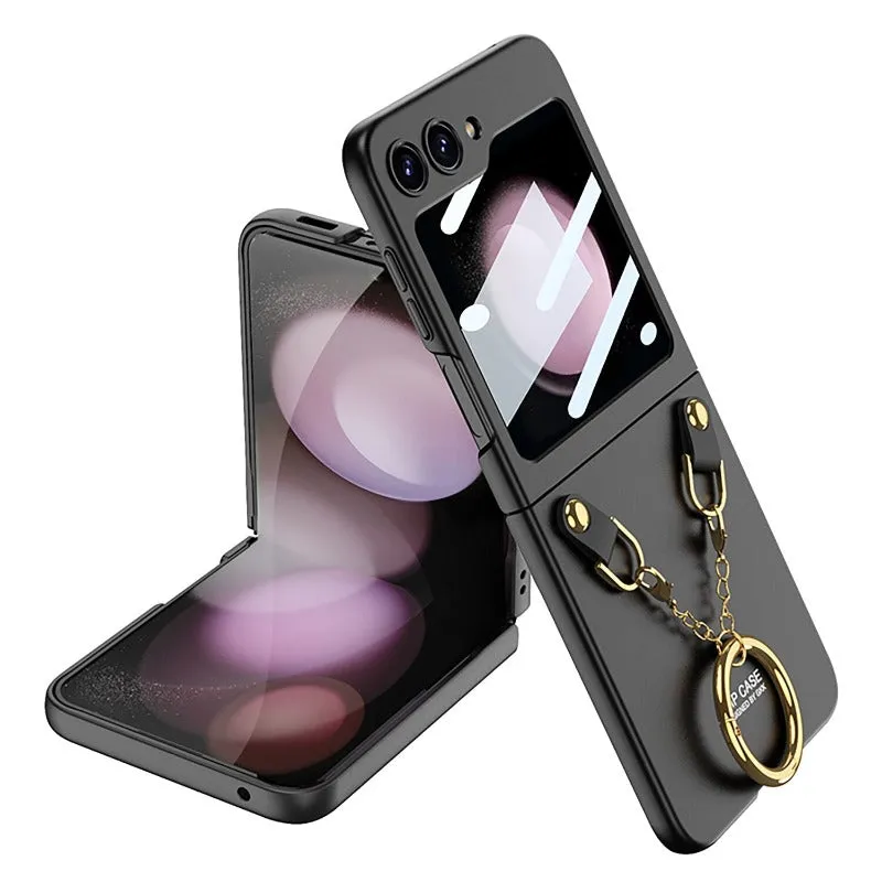 Luxury Necklace Ring Holder Phone Case With Back Screen Protector For Samsung Galaxy Z Flip 5