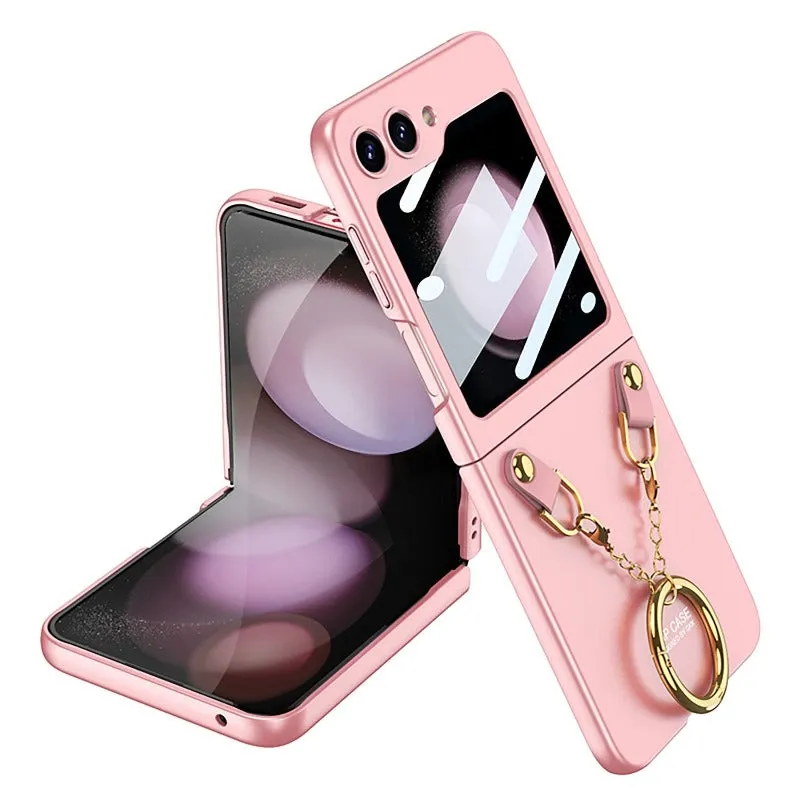 Luxury Necklace Ring Holder Phone Case With Back Screen Protector For Samsung Galaxy Z Flip 5