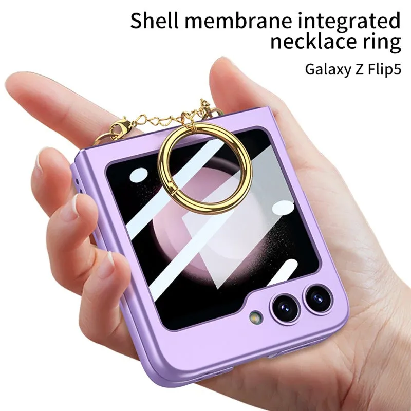 Luxury Necklace Ring Holder Phone Case With Back Screen Protector For Samsung Galaxy Z Flip 5