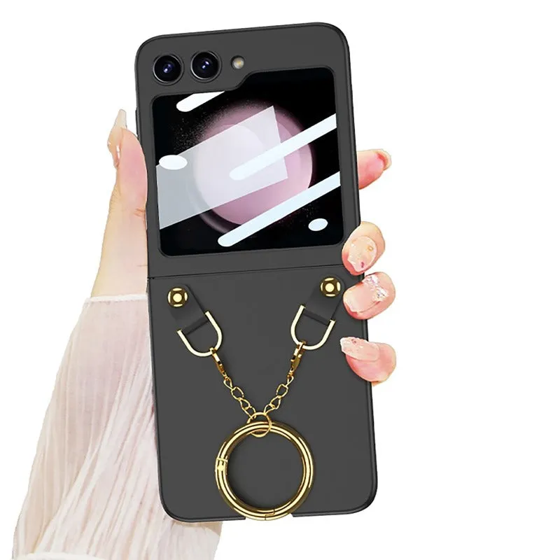 Luxury Necklace Ring Holder Phone Case With Back Screen Protector For Samsung Galaxy Z Flip 5