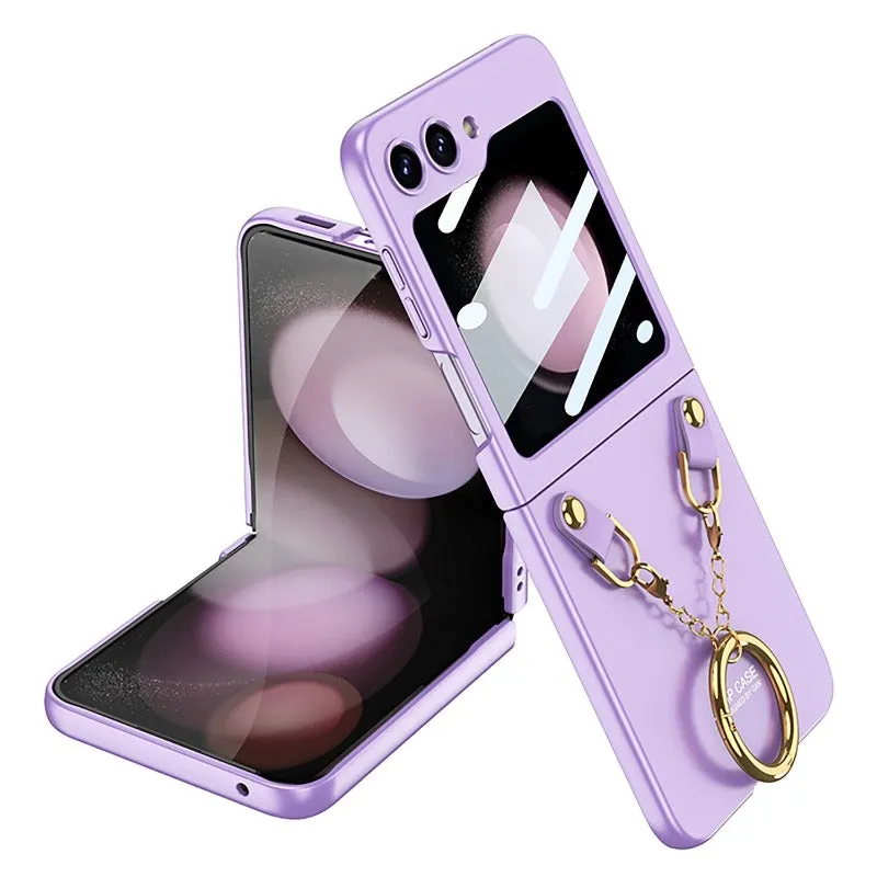 Luxury Necklace Ring Holder Phone Case With Back Screen Protector For Samsung Galaxy Z Flip 5