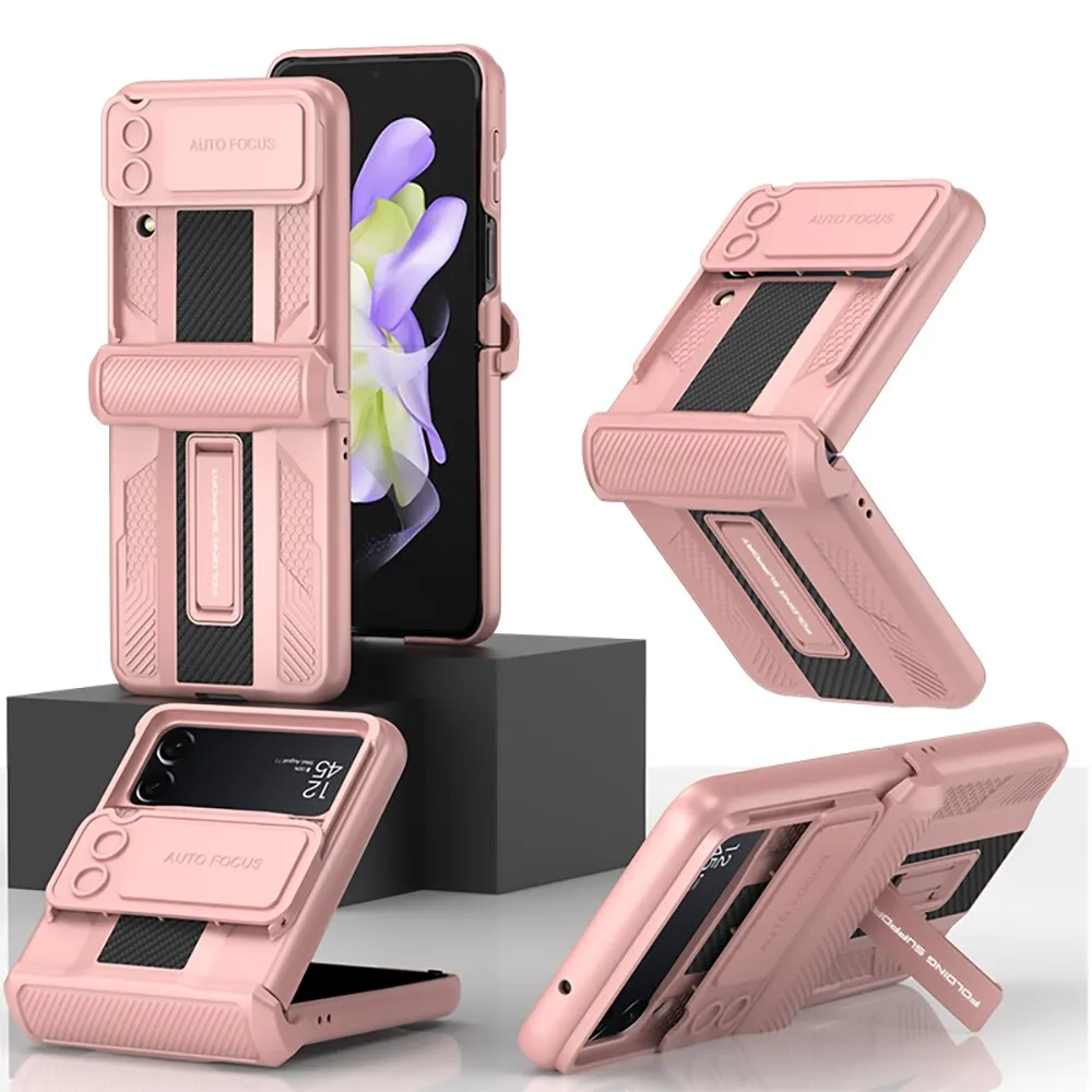 Magnetic Hinge Hard Armor Shock-proof Slide Lens Phone Case With Bracket  For Samsung Galaxy Z Flip4