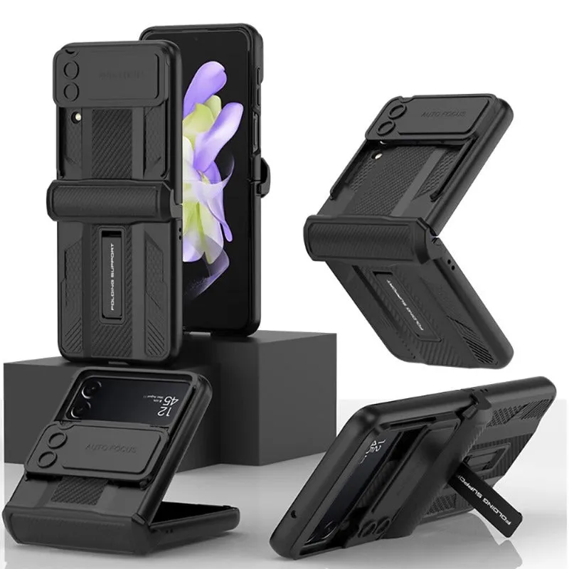 Magnetic Hinge Hard Armor Shock-proof Slide Lens Phone Case With Bracket  For Samsung Galaxy Z Flip4