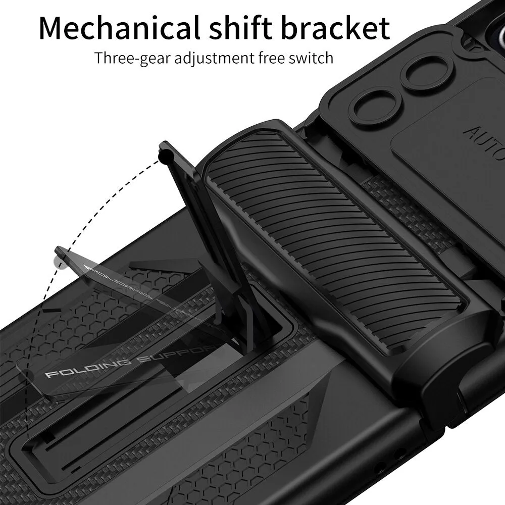 Magnetic Hinge Hard Armor Shock-proof Slide Lens Phone Case With Bracket  For Samsung Galaxy Z Flip4