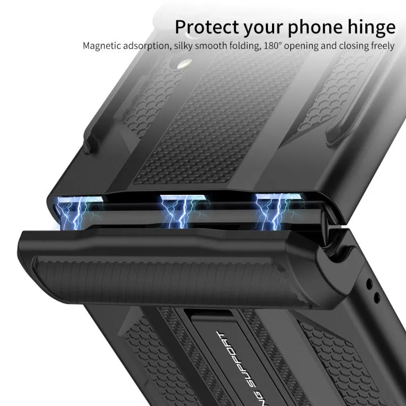 Magnetic Hinge Hard Armor Shock-proof Slide Lens Phone Case With Bracket  For Samsung Galaxy Z Flip4