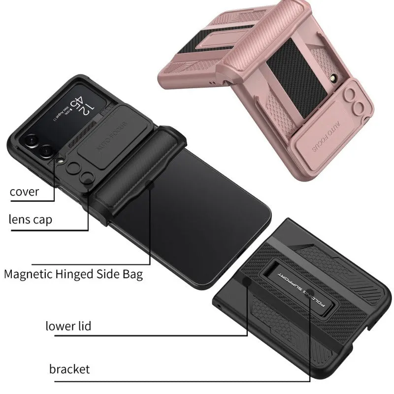 Magnetic Hinge Hard Armor Shock-proof Slide Lens Phone Case With Bracket  For Samsung Galaxy Z Flip4