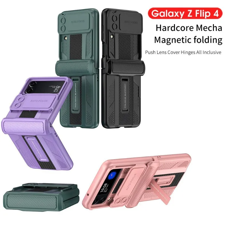 Magnetic Hinge Hard Armor Shock-proof Slide Lens Phone Case With Bracket  For Samsung Galaxy Z Flip4