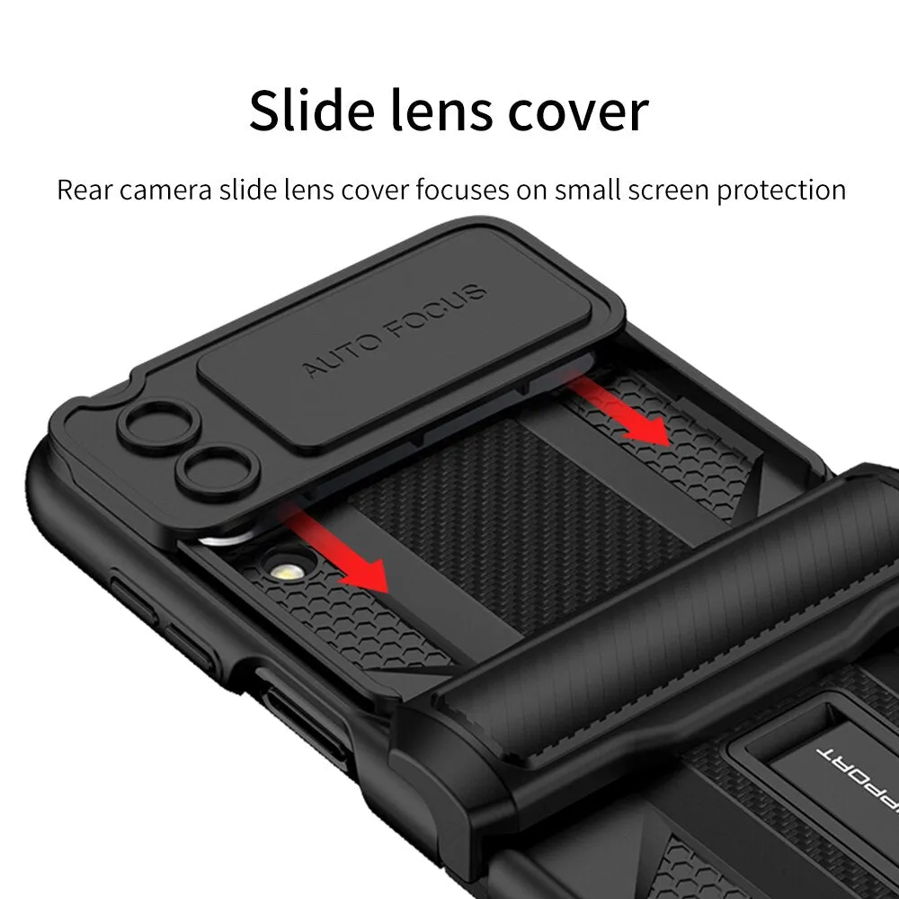 Magnetic Hinge Hard Armor Shock-proof Slide Lens Phone Case With Bracket  For Samsung Galaxy Z Flip4