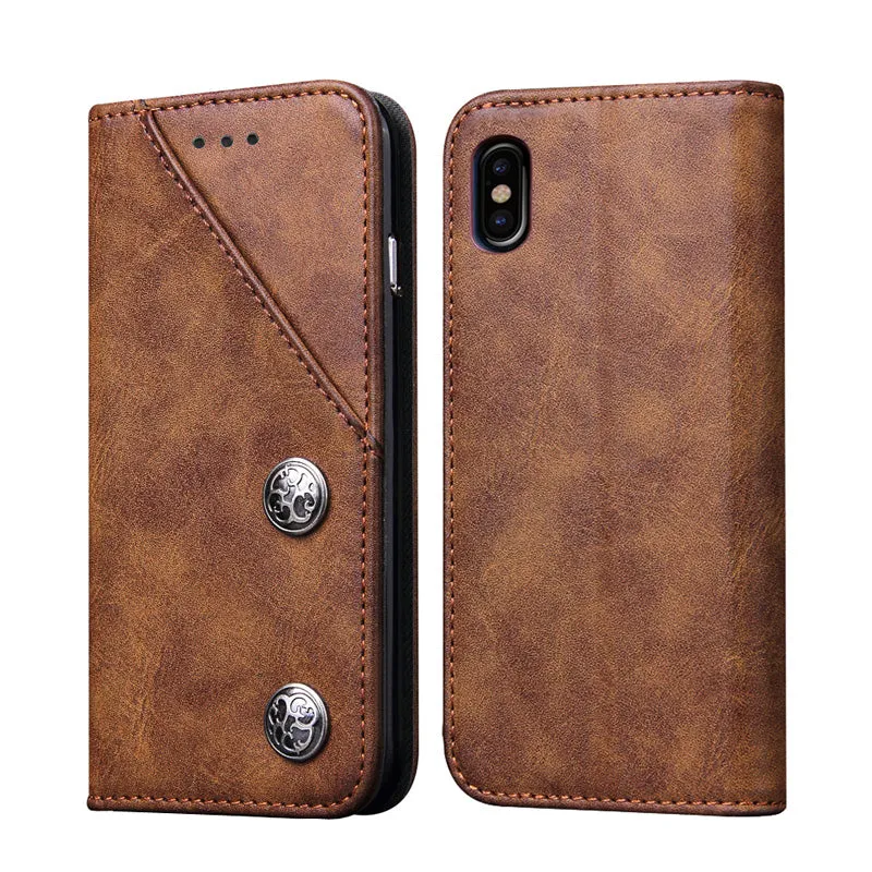 Magnetic Retro PU Leather Cover Case For iPhone X - Brown,Black,Blue,Red