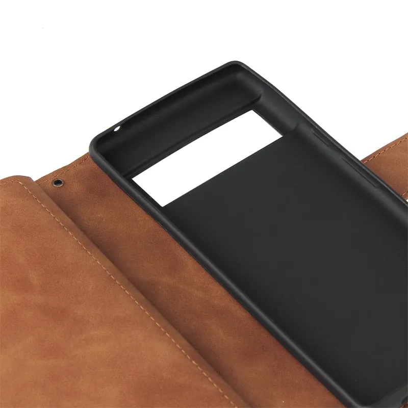 Matte Flip Leather Wallet Phone Case With Zipper For Google Pixel