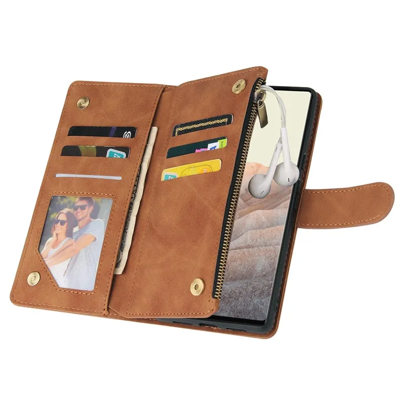 Matte Flip Leather Wallet Phone Case With Zipper For Google Pixel