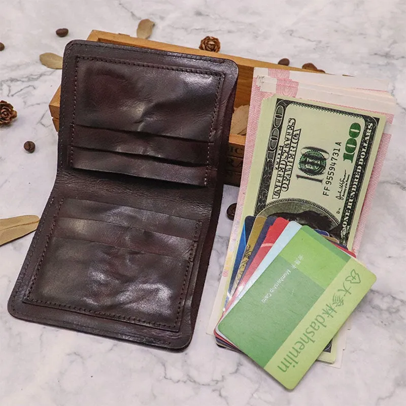 Men Bifold Vertical Cowhide Fold Wallet Retro Multi-card Slot Card Holder Money Clip Mini Coin Purse