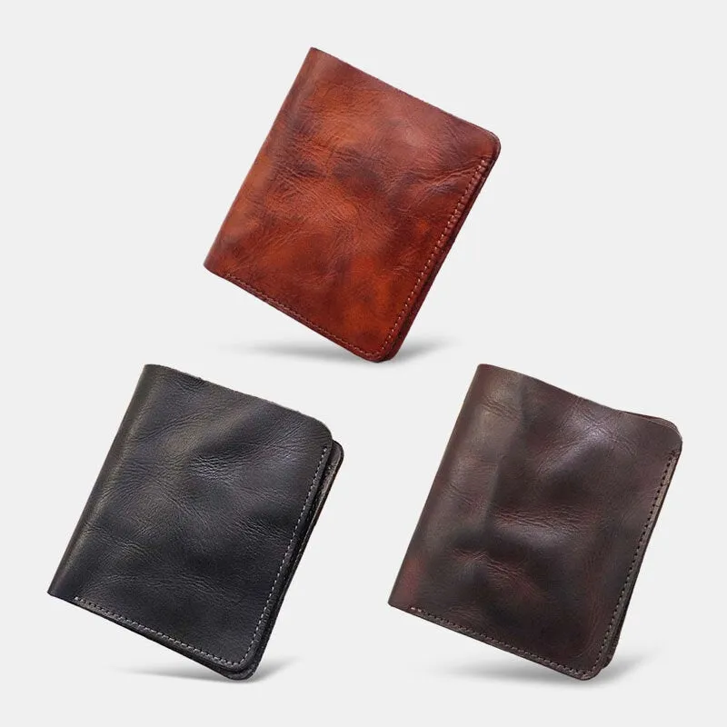 Men Bifold Vertical Cowhide Fold Wallet Retro Multi-card Slot Card Holder Money Clip Mini Coin Purse